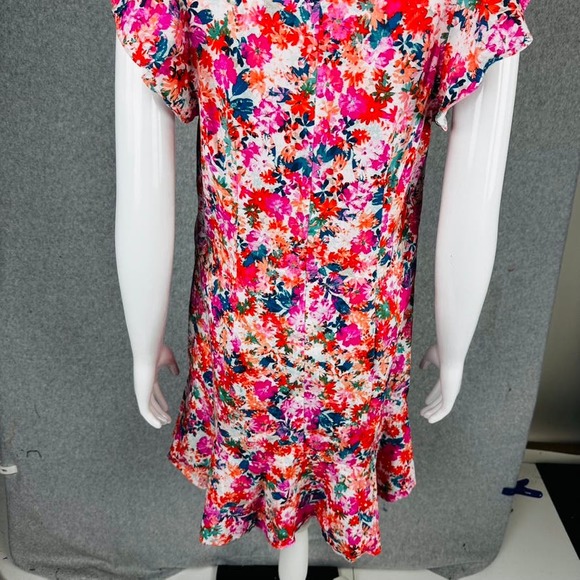 J. Crew Womans Sz 4 Mercantile Floral Dress Ruffle V Neck Pink Zip Stretch - Picture 9 of 10